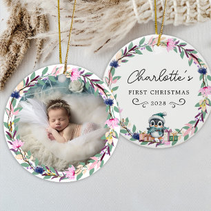 Baby's First Christmas – Rustic Wreath & Photo Ceramic Ornament