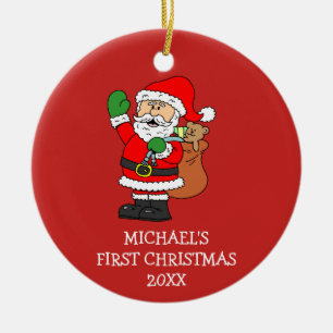 Baby's First Christmas Santa Cartoon Personalised Ceramic Ornament