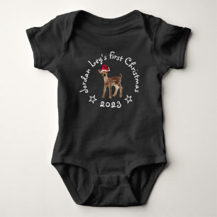 Babys First Christmas Santa Fawn Deer Baby Bodysuit