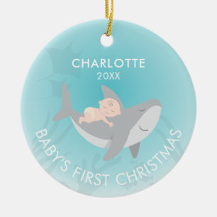 Baby's First Christmas Shark Ceramic Ornament