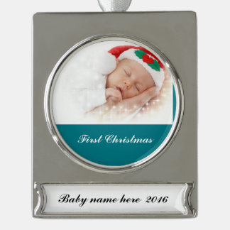 Baby's First Christmas Silver Plated Banner Ornament