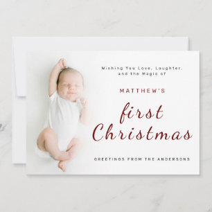 Baby's First Christmas Simple 1 Photo Greeting Holiday Card