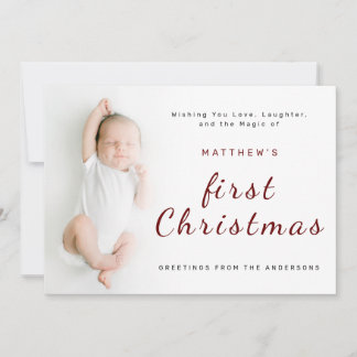 Baby's First Christmas Simple 1 Photo Greeting Holiday Card