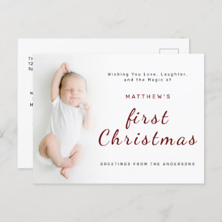  Baby's First Christmas Simple 1 Photo Holiday Postcard