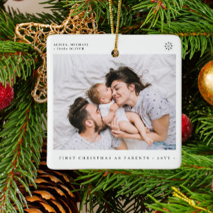 Baby's First Christmas simple minimal family photo Ceramic Ornament
