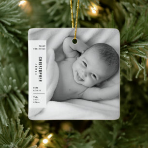 Baby's First Christmas Simple Modern Photo Ceramic Ceramic Ornament