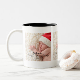 Baby's First Christmas Simple Modern Photo Two-Tone Coffee Mug