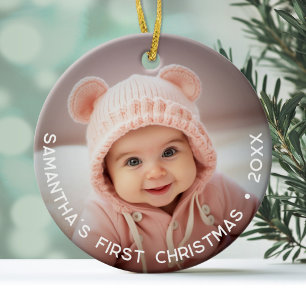 Baby's First Christmas - Simple Photo curved type Ceramic Ornament