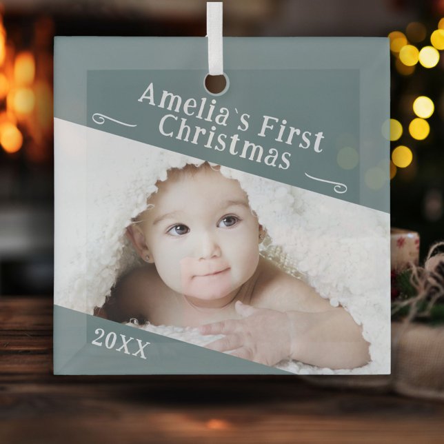 Baby's First Christmas Simple Photo Keepsake Glass Tree Decoration (Creator Uploaded)