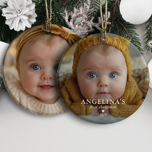 Baby's First Christmas Simple Photo & Name Ceramic Ornament
