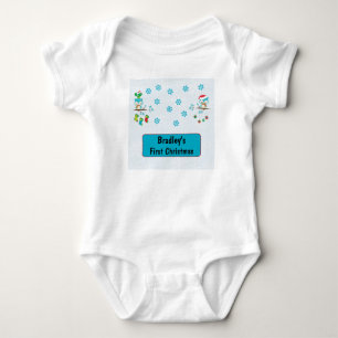 Baby's First Christmas Snowflake Owls Personalised Baby Bodysuit