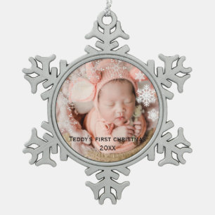 Baby's first christmas   snowflake pewter christmas ornament