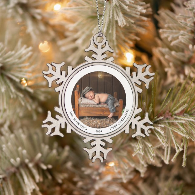 Babys First Christmas Snowflake Pewter Ornament (Tree)