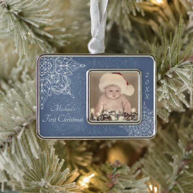 Baby's First Christmas Snowflake Silver Plated Framed Ornament (Tree)