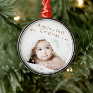 Baby's First Christmas Snowflakes Photo Keepsake Metal Ornament