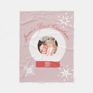 Baby's First Christmas Snowglobe Snowflakes Fleece Blanket