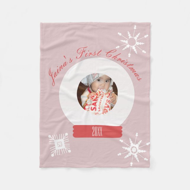 Baby's First Christmas Snowglobe Snowflakes Fleece Blanket (Front)