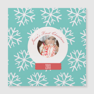 Baby's First Christmas Snowglobe Snowflakes Teal
