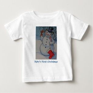 Baby's First Christmas Snowman Baby T-Shirt