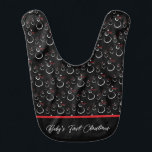 Baby's First Christmas Snowman Family Black Bib<br><div class="desc">Tiled pattern of a simple white line drawing of a snowman family with red scarves,  carrot noses,  and stick arms open to joyfully embrace the winter season. Use the easy text template to add a baby name and special message to the front and back. ♡ Idyllfire</div>