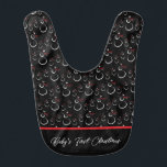 Baby's First Christmas Snowman Family Black Bib<br><div class="desc">Tiled pattern of a simple white line drawing of a snowman family with red scarves,  carrot noses,  and stick arms open to joyfully embrace the winter season. Use the easy text template to add a baby name and special message to the front and back. ♡ Idyllfire</div>