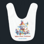 Baby's First Christmas Snowman Family Tangled Ligh Bib<br><div class="desc">Baby's First Christmas bib with design on both sides.  Get dirty on one side,  turn it over for a clean side. Personalised with baby's first and second name</div>