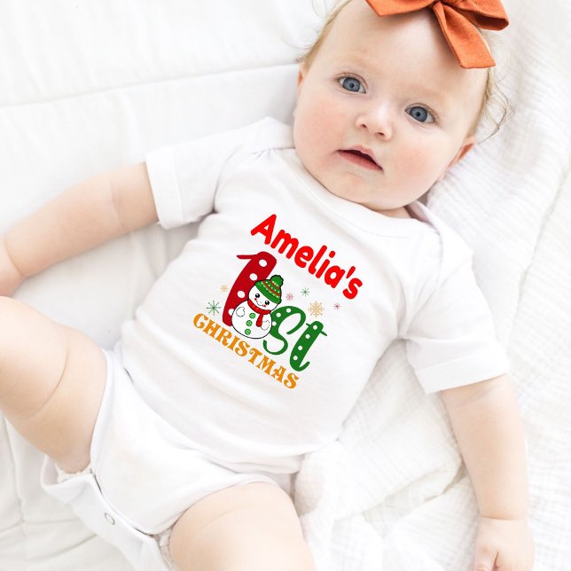 Baby's First Christmas Snowman Personalized White Baby Bodysuit (Creator Uploaded)