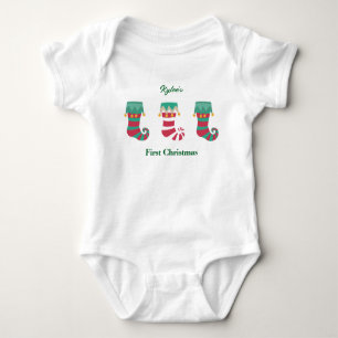 Baby's First Christmas Stockings Personalised Name Baby Bodysuit