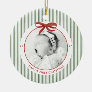Baby's First Christmas Striped Ceramic Ornament