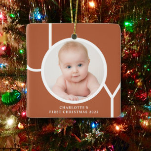 Baby's First Christmas Terracotta Photo Ceramic Ornament
