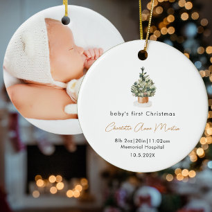 Baby's First Christmas Tree Birth Stats Photo Ceramic Ornament