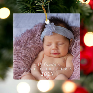 Baby's First Christmas Two Photo Newborn Cute  Ceramic Ornament