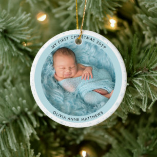 Baby's First Christmas Two Photo Snowflake Ceramic Ornament