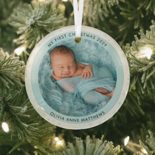 Baby's First Christmas Two Photo Snowflake  Glass Tree Decoration
