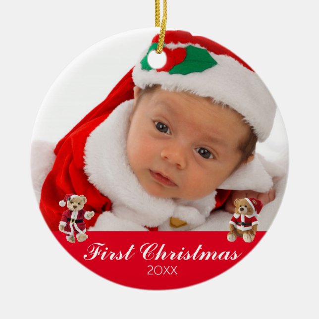 Baby's First Christmas Two Sided Personalised Ceramic Ornament (Front)