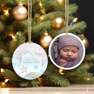 Baby's First Christmas Under the Sea Mermaid Photo Ceramic Ornament