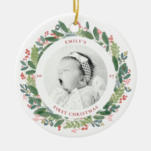 Baby's First Christmas Watercolor Ceramic Ornament