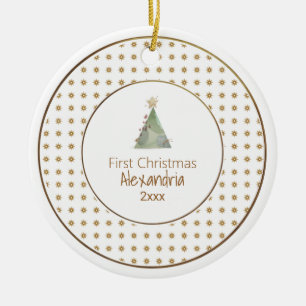 Baby's First Christmas   Watercolor Tree   Photo Ceramic Ornament