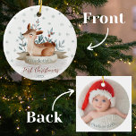 Baby's First Christmas Watercolor Woodland Deer Ceramic Ornament<br><div class="desc">Mark the joyous occasion of your little one's very first Christmas with our Baby's First Christmas Watercolor Woodland Deer Ceramic Ornament. This elegant ornament beautifully commemorates this special milestone. The front of the ornament features an exquisite watercolor depiction of a gentle woodland deer adorned with greenery and berries. Below this...</div>