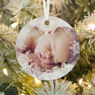 Baby's First Christmas White Silver Snowflakes Orn Metal Tree Decoration