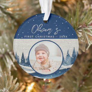 Baby's First Christmas Winter Forest Photo Ornament