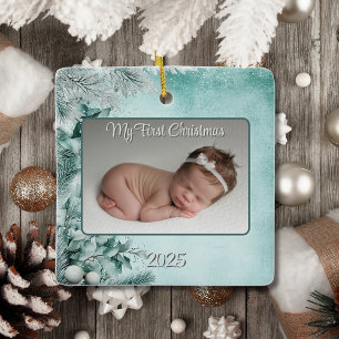 Baby's First Christmas Winter Green/Teal Keepsake Ceramic Ornament