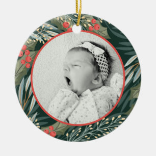Babys First Christmas with Birth Stats Holiday Ceramic Ornament
