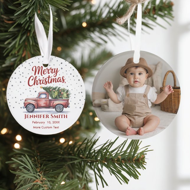 Baby's First Christmas with Birth Stats Photo  Ornament (Creator Uploaded)