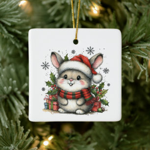 Baby's First Christmas with Cute Bunny, Presents Ceramic Ornament