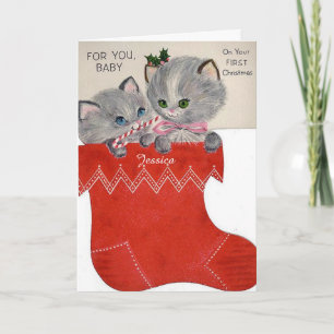 Baby's First Christmas with Cute Kittens in Socks Holiday Card
