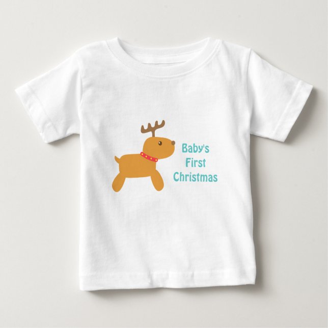 Baby's First Christmas with Cute Reindeer Baby T-Shirt (Front)