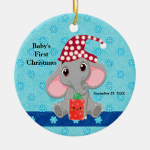 Baby's First Christmas with Elephant Ceramic Ornam Ornament