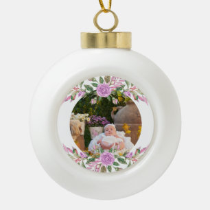 Baby's first christmas  with flower frame   ceramic ball christmas ornament
