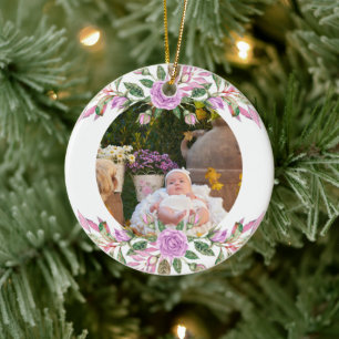 Baby's first christmas  with flower frame  ceramic ornament